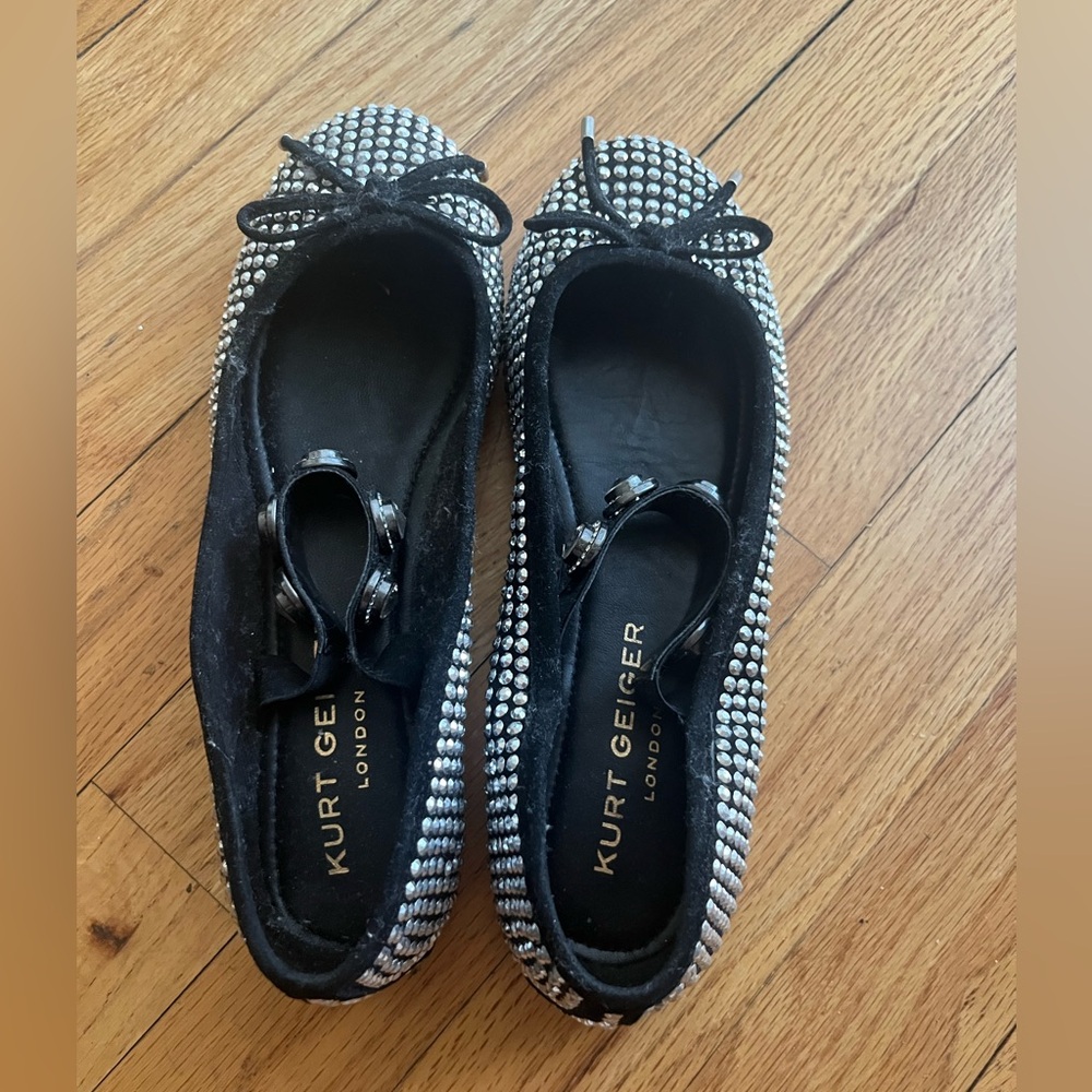 Kurt Geiger Black Crystal-Embellished Ballet Flats